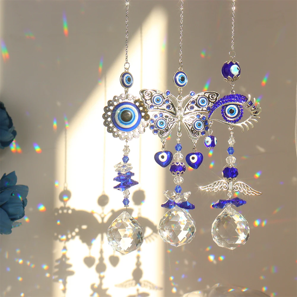 Devil's Eye Crystal Sun Catcher Rainbow Catcher Wind Chimes Hanging Pendant Window Decoration Outdoor Garden Gift sun catcher crystal pendant sun catchers window ornament