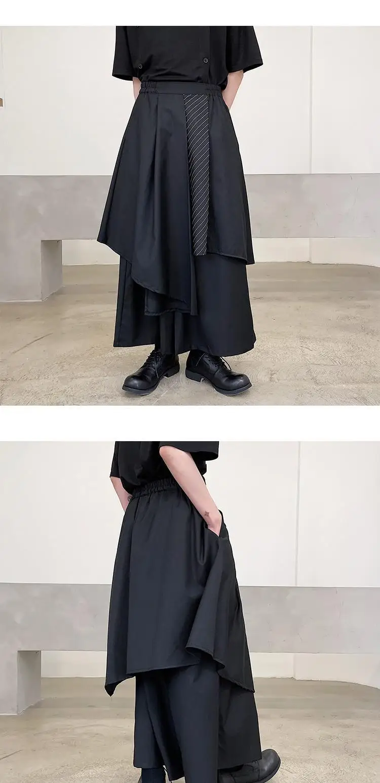 2023 Men Black Irregular Pants Japanese Style Men Fashion Instagram Mixed Wind Kendo Samurai Culottes Party Dress Trousers