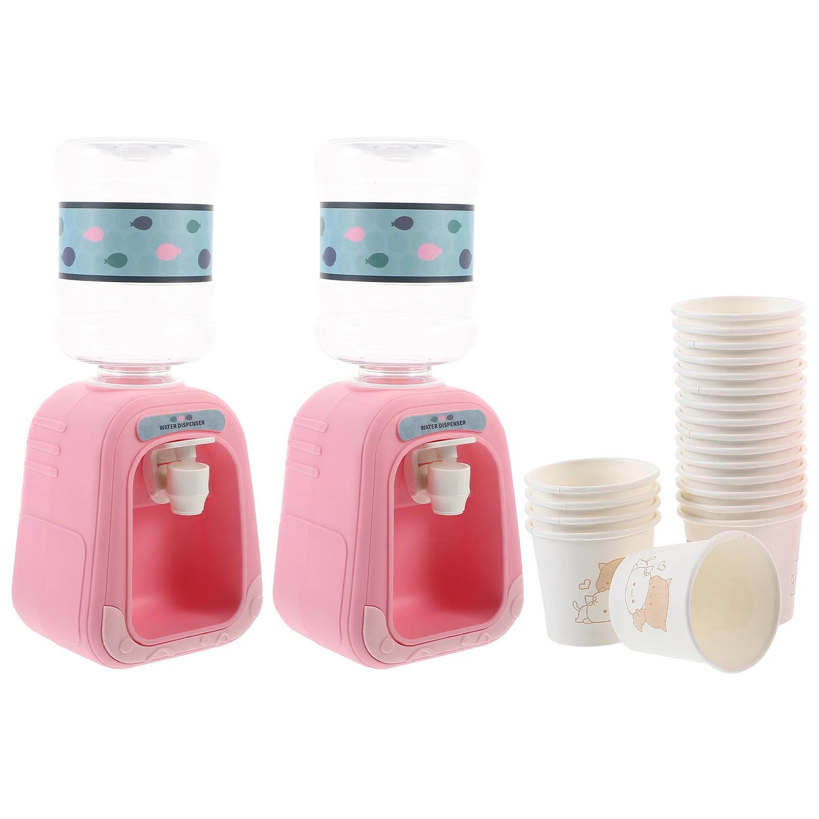 

1 Set of Mini Water Dispenser Toy Lifelike Cartoon Water Dispenser with Paper Cups Pretend Toys
