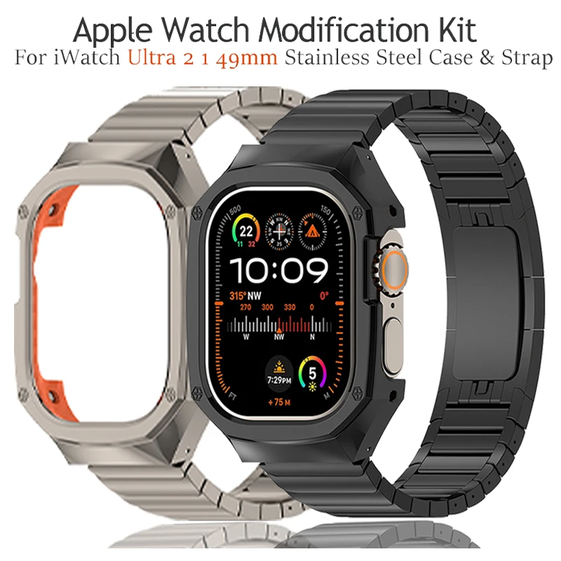 

Luxury Stainless Steel Modification Kit for Apple Watch Ultra 2 1 49mm Case Anti-fall Metal Strap Case for Iwatch Ultra Mod Kit
