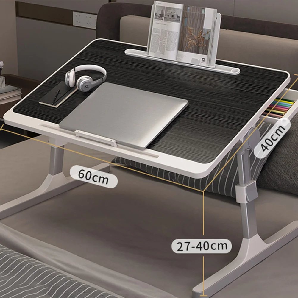 Adjustable Laptop Desk For Bed With Bookshelves Drawers Adjustable Heights 9.4 "-12.6" Aluminum Alloy Bracket Computer Table