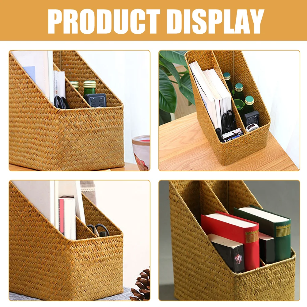 Woven Straw File Storage Basket Rattan Document ganizer Desk Bookshelf Holder Storage Baskets For Home Office Use 2