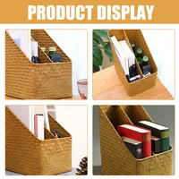 Woven Straw File Storage Basket Rattan Document ganizer Desk Bookshelf Holder Storage Baskets For Home Office Use 2