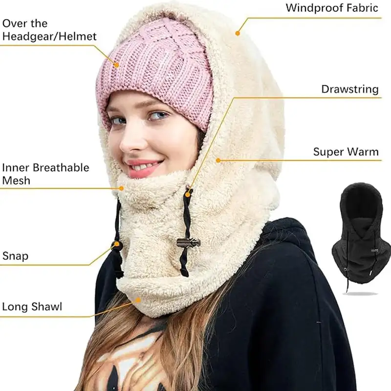 Heavy Fleece Unisex Balaclava Wind-Resistant Winter Face Mask,Fleece Cold  Weather Ski Mask