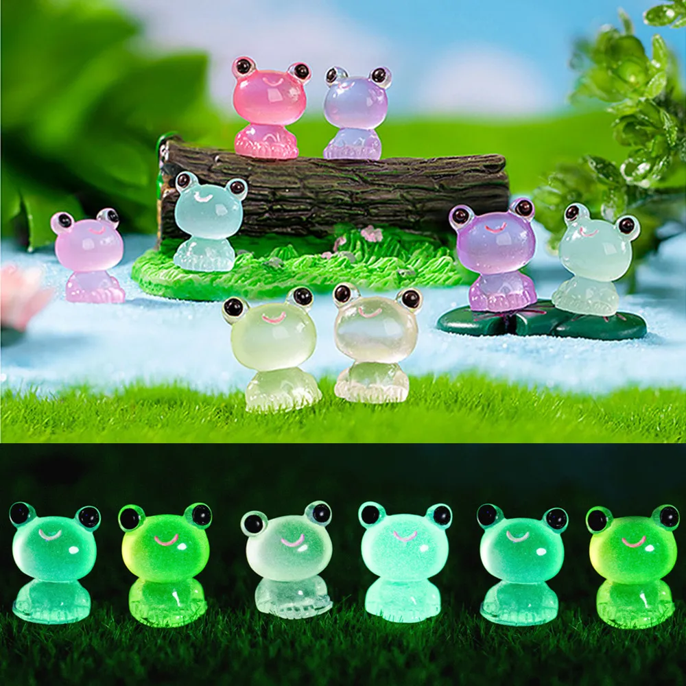 Mini sapos brilham no escuro fada jardim miniaturas decoração, sapo luminoso, micro paisagem, acessórios de bricolage, 20pcs