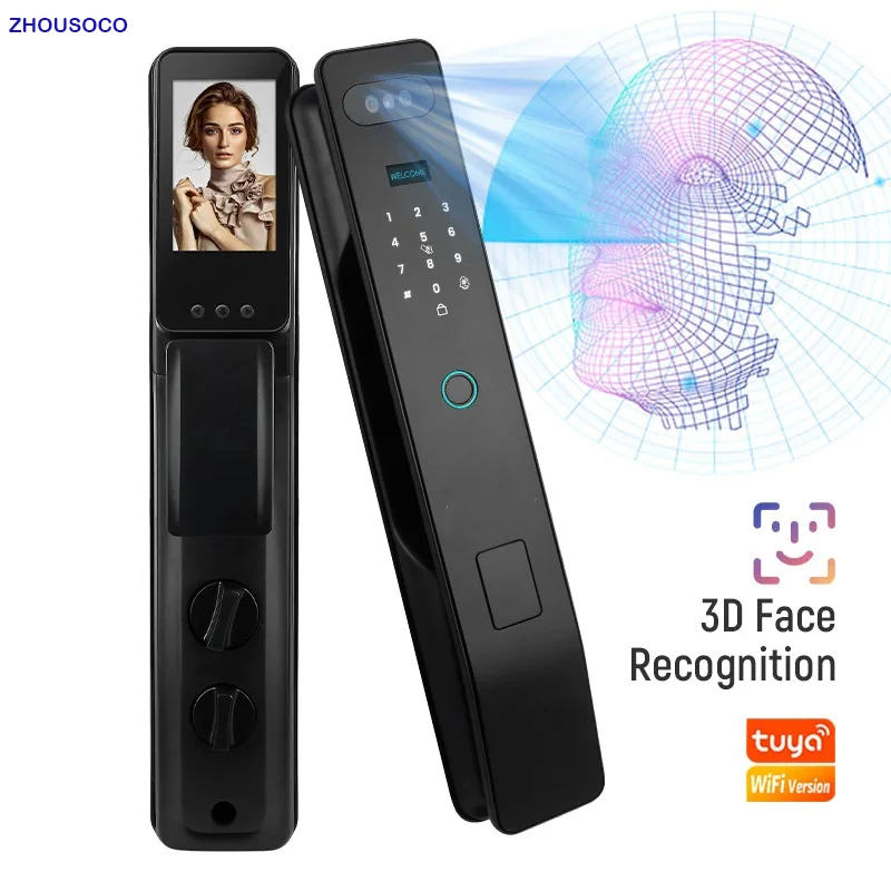 

Tuya WIFI 3D Face Recognition Smart Door Lock Security Camera Fingerprint APP Password Biometric Automatic Electronic Key Unlock