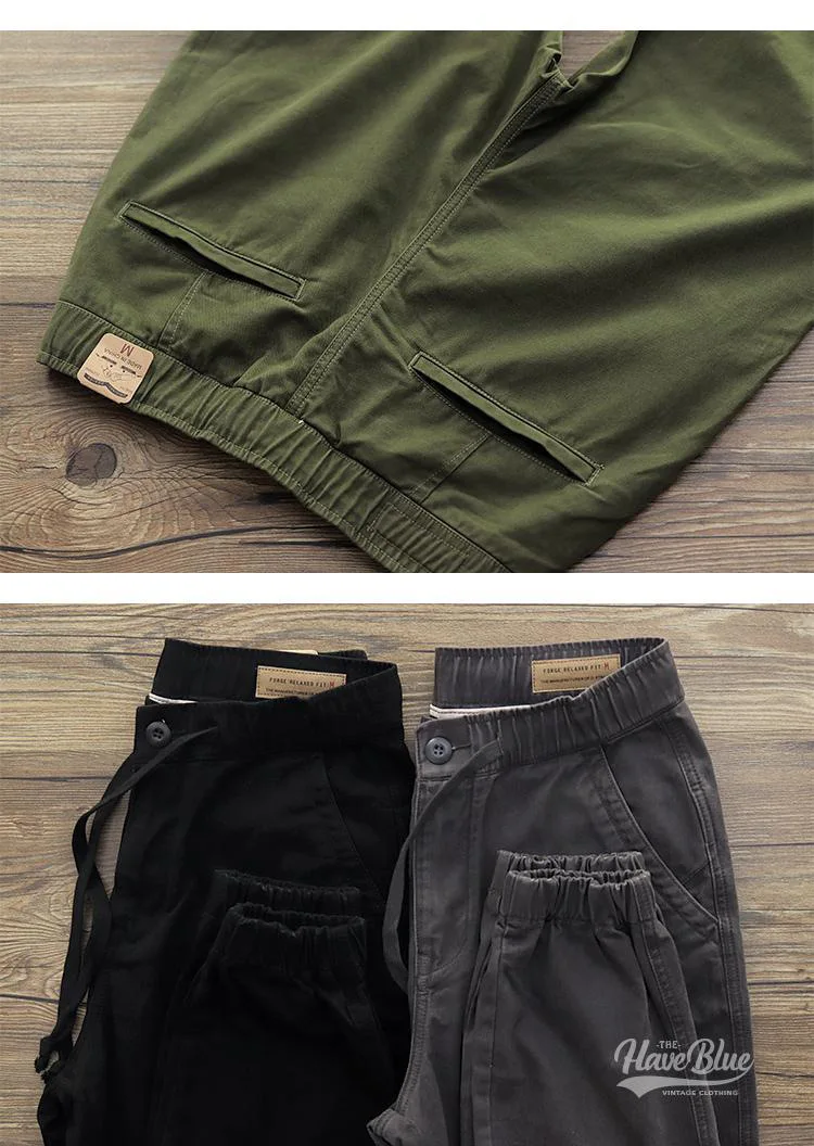 Description Picture 5 of itemMen's Casual Cargo Pants Spring Summer Thin Men Loose Sports Pants Fashion Drawstring Elastic Waist Cotton Bundled Foot Trousers