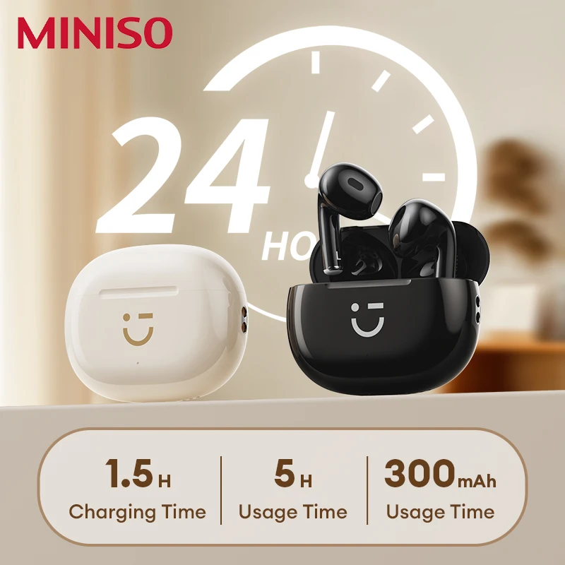 선택 Miniso M10 TWS 무선 이어폰, 블루투스 5.0 소음 감소 헤드셋, 음악 HiFi 사운드 스테레오 헤드폰, 터치 컨트롤