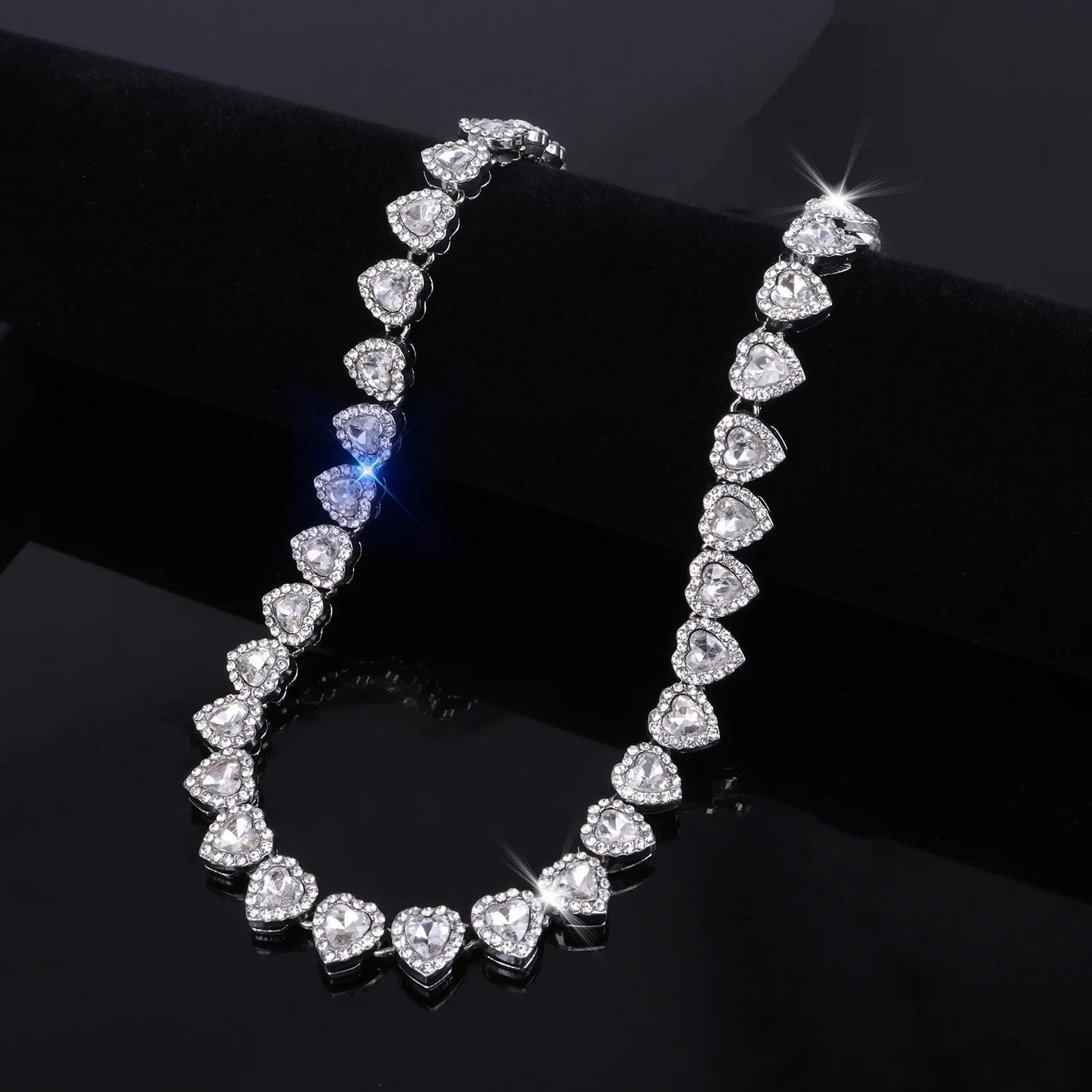 Yupsk 45CM/20CM Shiny Heart Rhinestone Hip Hop Rock Tennis Chain Bracelet Necklace for Women Men Trendy Jewelry Set Gift Image 5