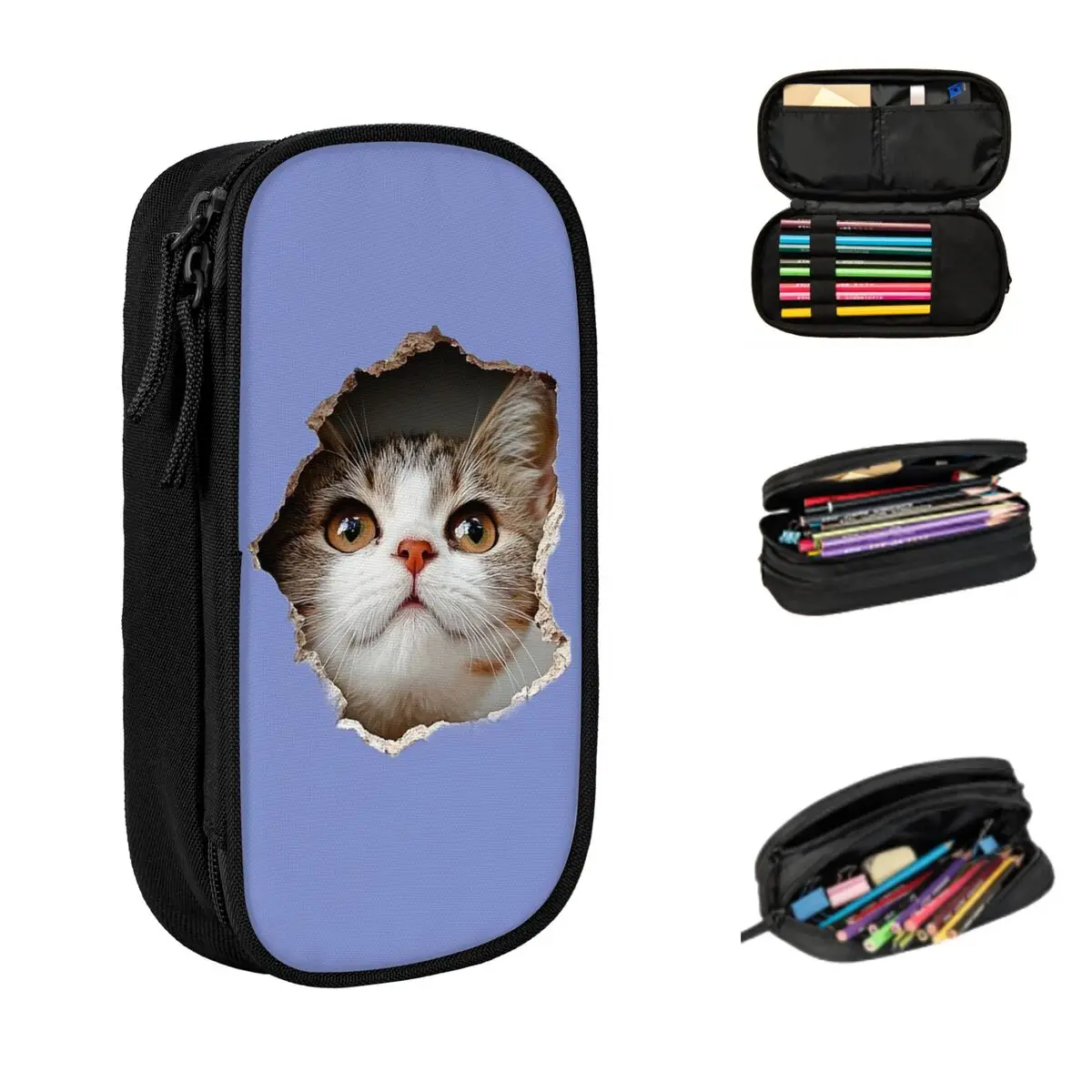 귀여운  고양이 벽에 뚫린 구멍 모양의 필통, 남아 여아 선물용 펜 케이스, 연필 가방, 문구 용품, 펜 홀더 가방