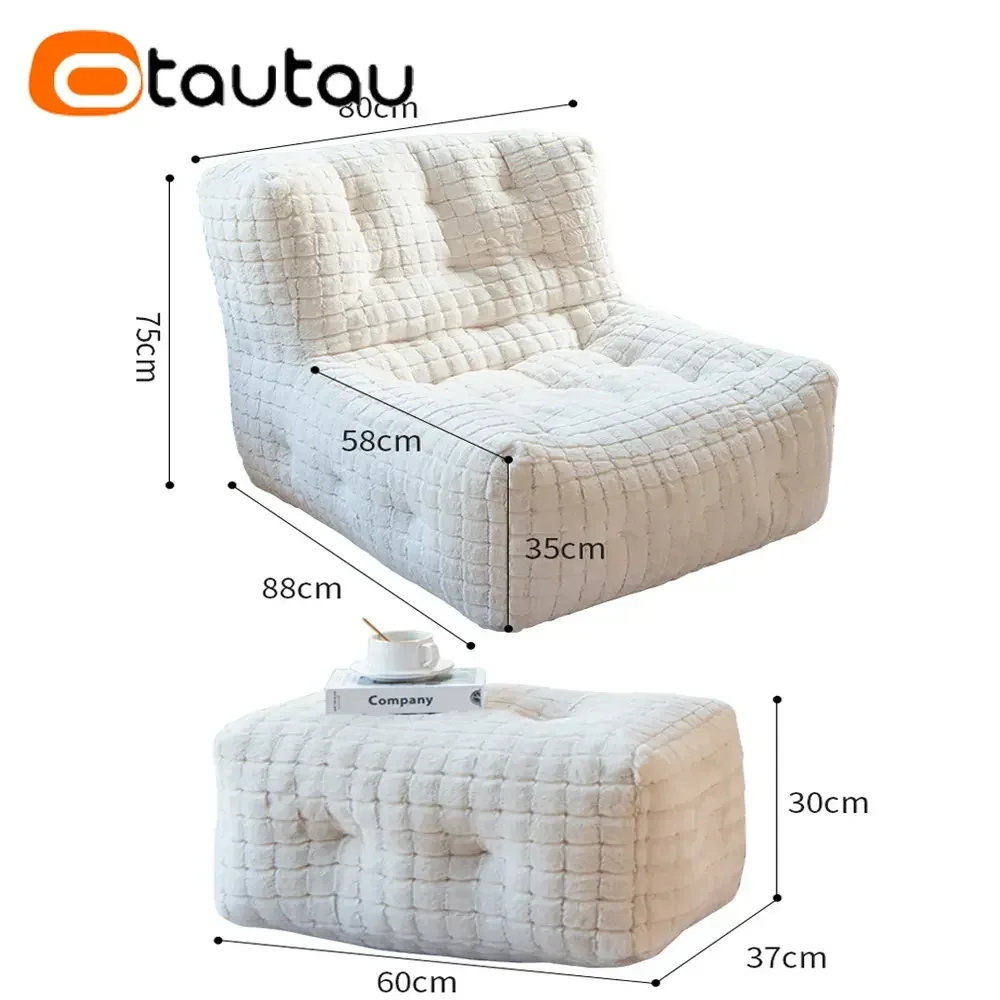 OTAUTAU filled Luxury Waffle Faux Bunny Fur Pouf Sofa Bed Bean Bag with Filler Chaise Lounge Recliner Couch Puff Ottoman SF055