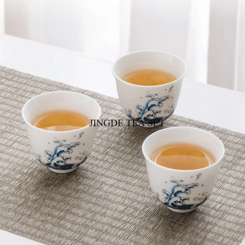 1pc Boutique Ceramic Teacup Tea Bowl Jingdezhen White Porcelain Tea Cup Personal Single Cup Tea Set Supplies Home Drinkware
