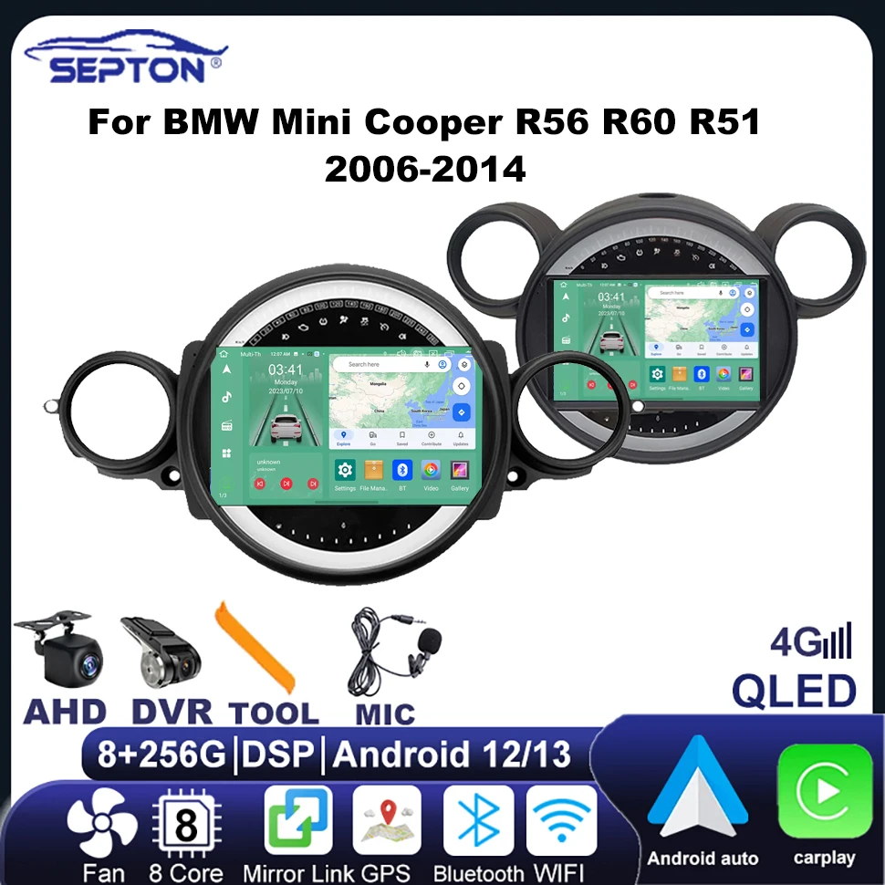 

SEPTON Car Radio for BMW Mini Cooper R56 R60 R51 2006-2014 Multimedia Navigation GPS Wifi 4G Carplay Android Auto 2 Din Player