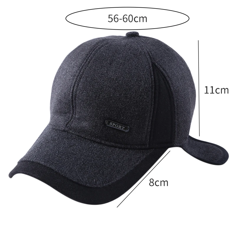 1pc Warm Mens Winter Wool Baseball Cap Ear Flaps Brand Snapback Hats Thicken Warm Fitted Cap Gorra Hombre Trucker Cap carhartt bomber hat