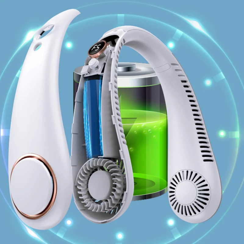 Fashion LED Digital Display Smart Fan Portable Silent Leaf Less Neck Hanging Fan USB Charging Fan Cooking Running Working 4 Sff83de159a8b4607b4aae4e7b9066af33