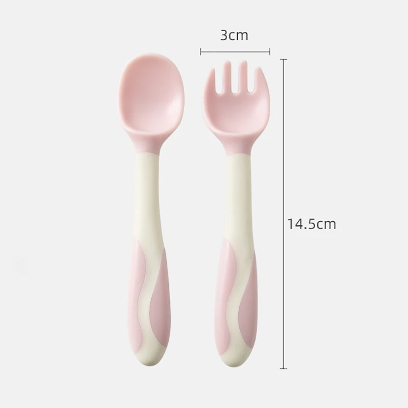 2Pcs/set Food Feeding Tableware Cutlery Utensil Cute Silicone Bendable Spoon Fork Item for Children Baby Newborn Accessories