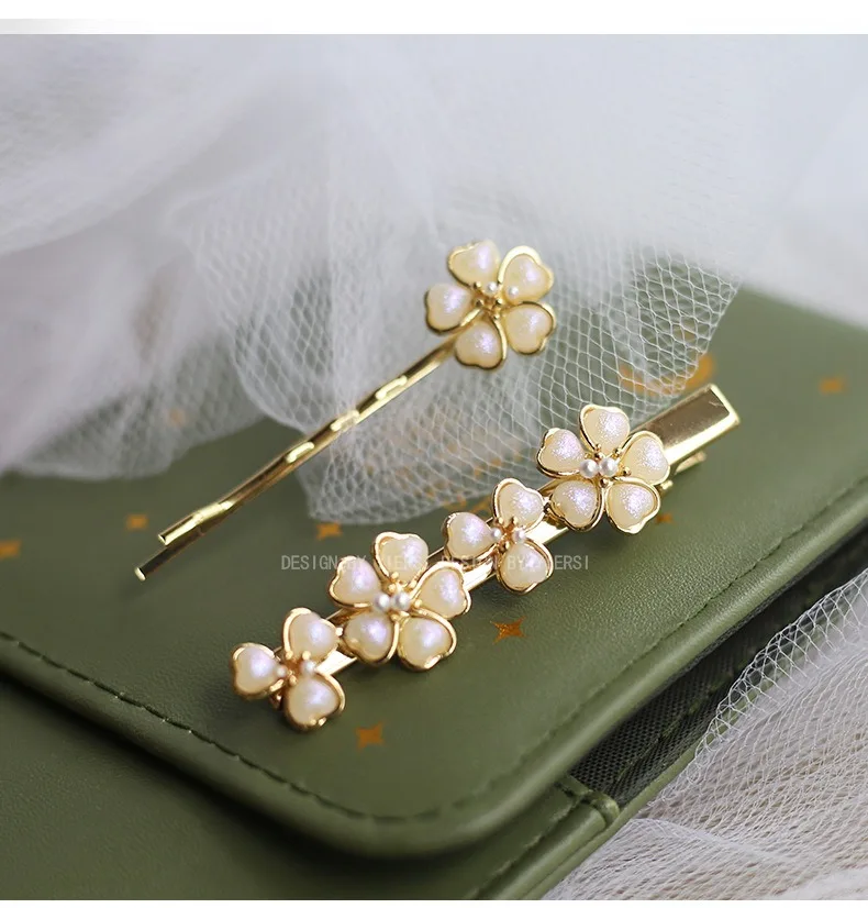 Elegante Vintage Perle Blumen Haarnadeln Frauen Mädchen Haars pangen Stifte Haars pangen Zubehör Haars pangen Kopfschmuck Kopf bedeckung Ornament – Detail 2