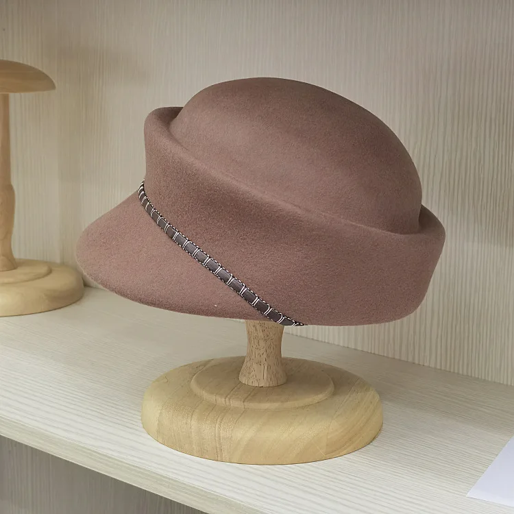 Ullfilt pillbox-hatt för dam elegant vintage vinter-beret_voghion.com