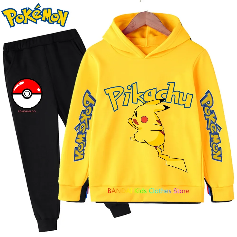

Pikachu Girls Sweatshirt Pant Suit Coat Casual kids Boys Long Sleeve Pokemon Clothes Kawaii Hoodies Children Pullover Sportswear