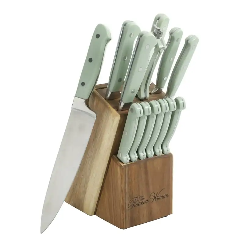 The Pioneer Woman Frontier Collection 14-Piece Cutlery Set with Wood Block,  Rosewood 