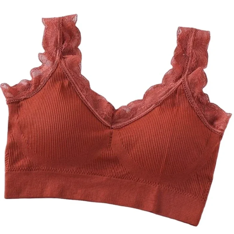 Sexy Lace Bras for Women Without Bones Underwire Push Up Sports Vest Tank Top Pads Invisible Back Bra Women Underwear 4