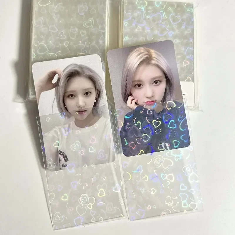 50Pcs/pack Toploader Glittery Love Heart Fireworks Photocard Sleeves Idol Photo Cards Protective Storage Bag Card Protector