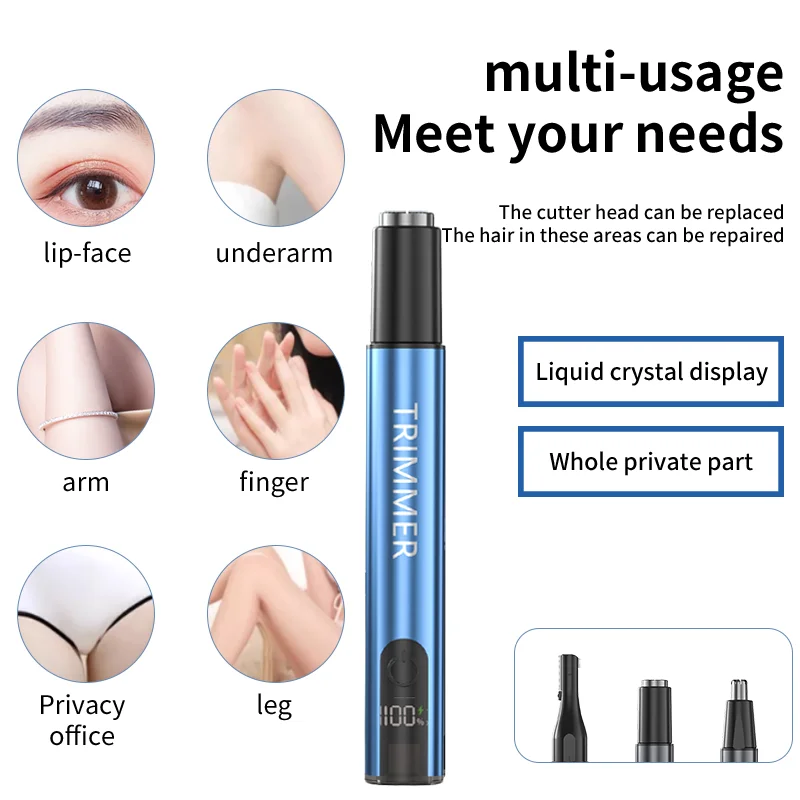 Convenient Rechargeable Nose Hair Razor ABS Electric Eyebrow Razor With Display 3 In 1 nose hair trimmer electric nose hair trimmer