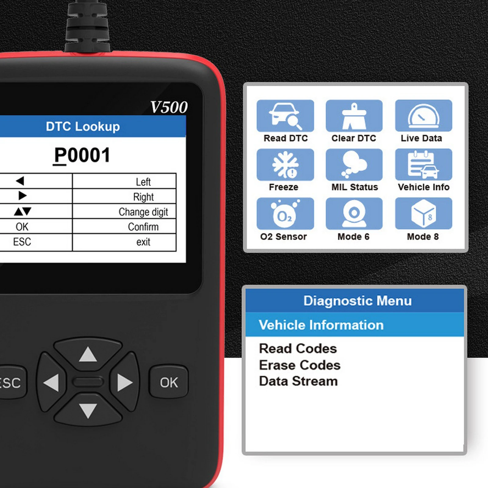 V500 12V/24V Code Reader OBD 2 Engine J1939 J1587 J1708 for Car