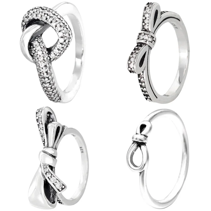 מקורי 925 סטרלינג כסף פייב אינפיניטי מסוקס לב סמל של אהבה מבריק קשת טבעת לנשים מתנה פופולרי DIY תכשיטים