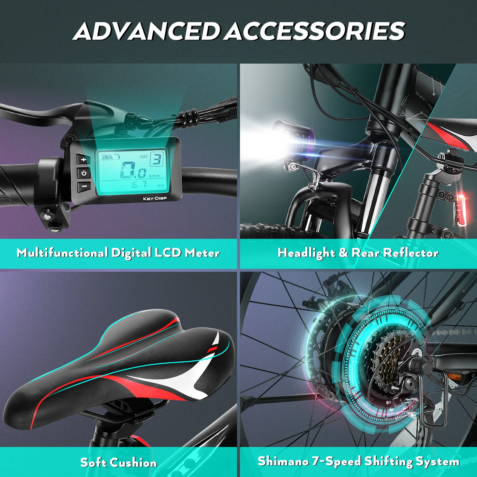 26" x 4.0 Fat Tire Electric Bike 500W Motor 48V 13Ah Removable Battery 7 Speed 25MPH Cruise Control Up to 50 Miles