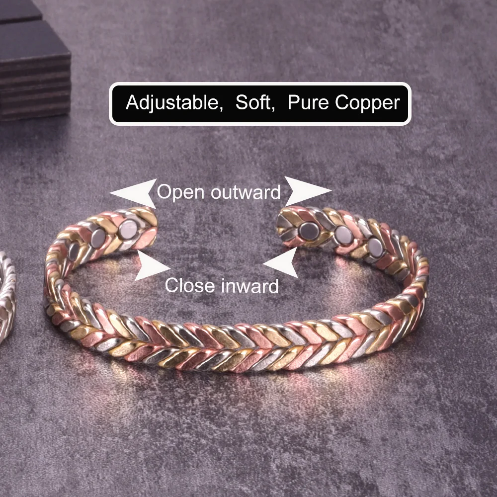 Magnetic bracelet Vinterly pure copper women braided 9mm adjustable high magnets cuff bangles resizable female