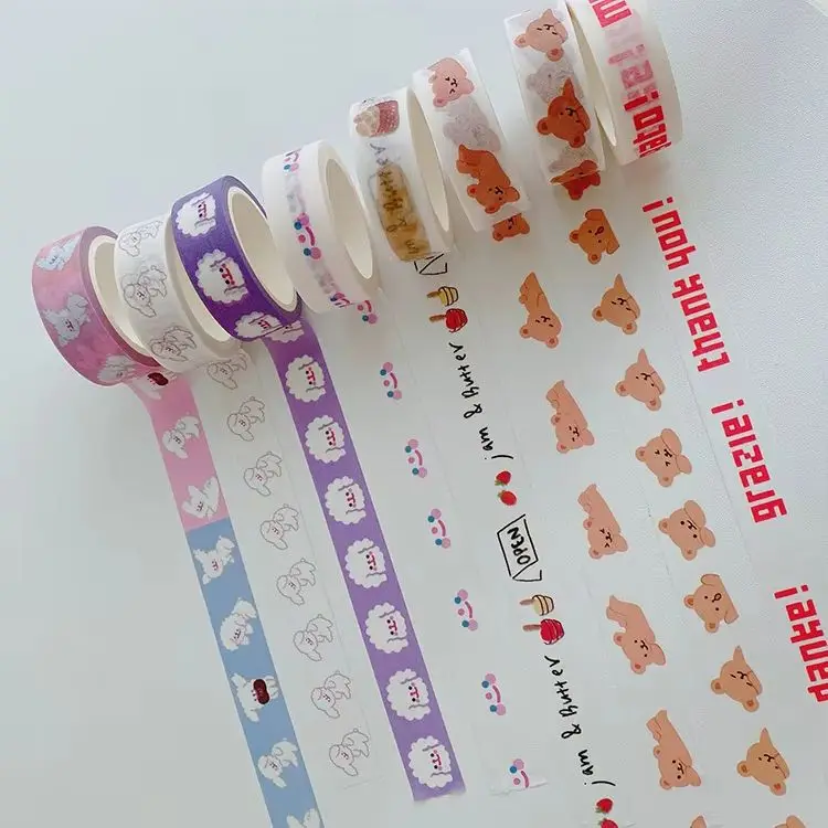 1.5cm*5M 한국 스타일 곰 & 테디 알파벳 와시 테이프 찢을 수 있는 저널 스크랩북 스티커 테이프