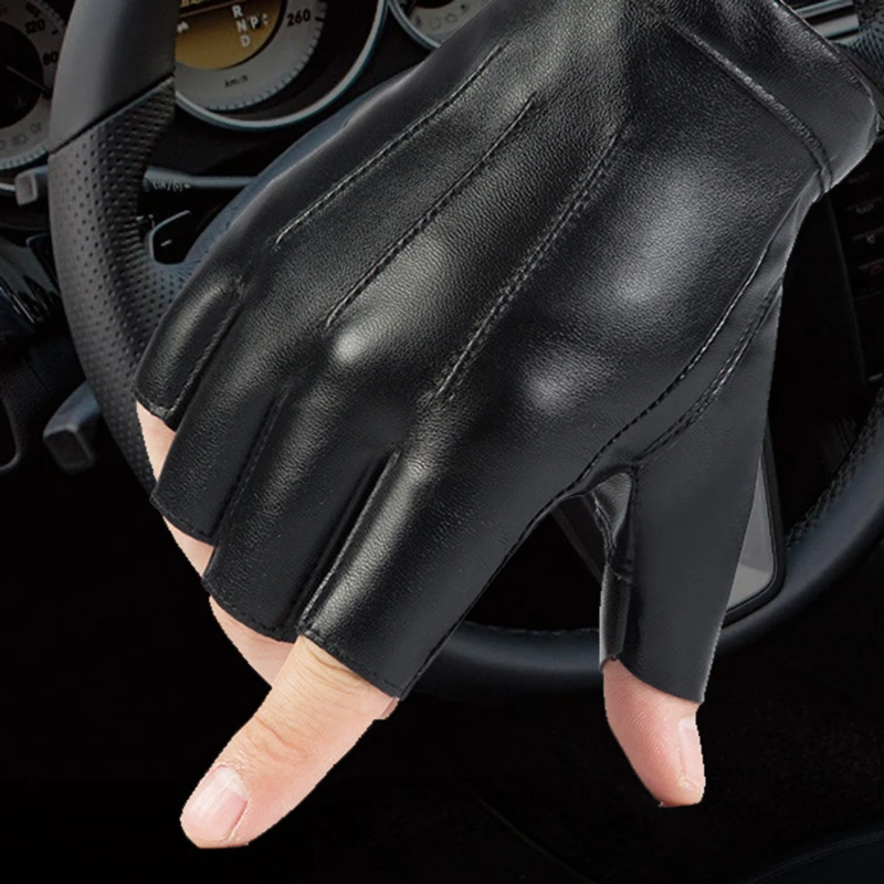 Fingerless Gloves Men PU Leather Motor Outdoor Driving For Cycling Sports Gym
