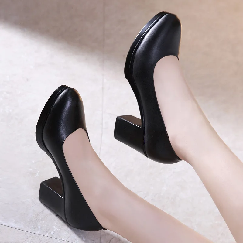 Plus Size 32 43 Round Block Heels Pumps 