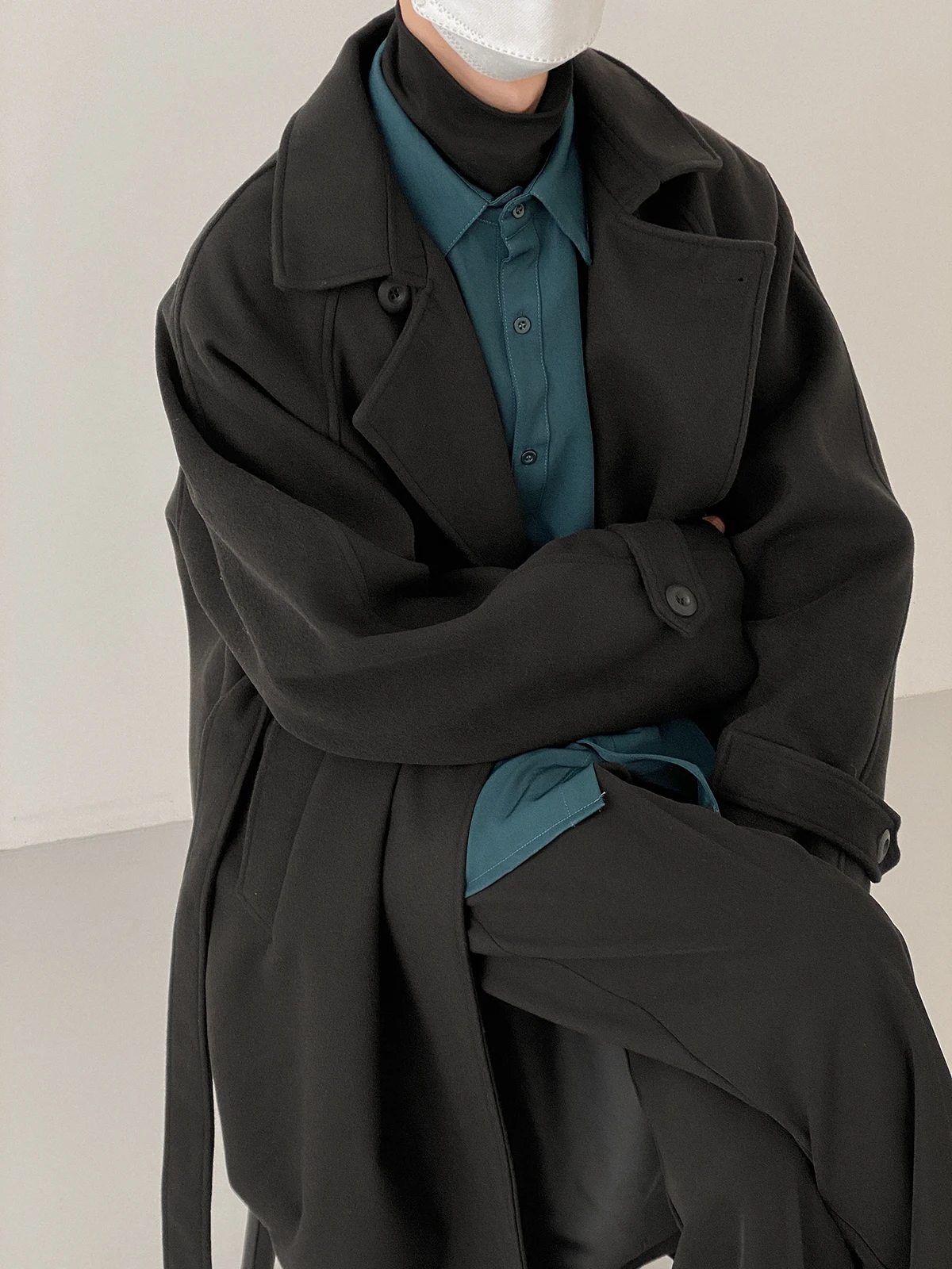 남성용 무릎 길이 루즈 오버코트, 가을 및 겨울 롱 코트, 한국 영국 두꺼운 모직 혼방 단색 재킷, H96, 신상