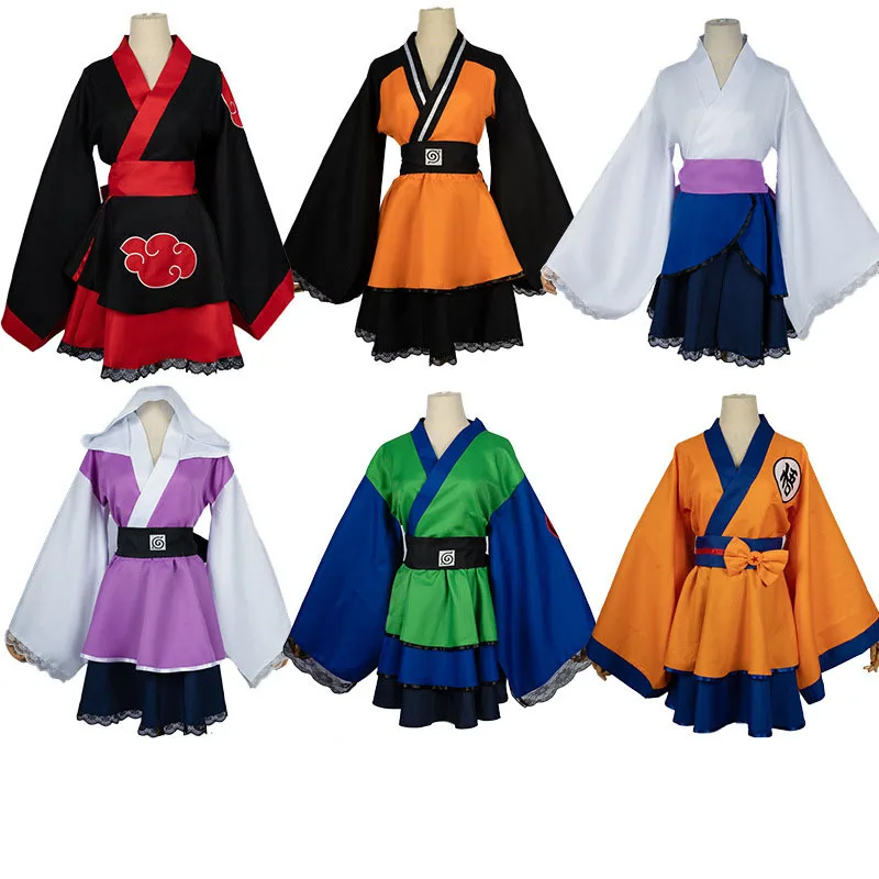 

Adult Japanese Kimono Cosplay Kids Akatsuki Cloud Print Uchiha Sasuke hyuga hinata Lolita Costume Dress Women Girls Halloween