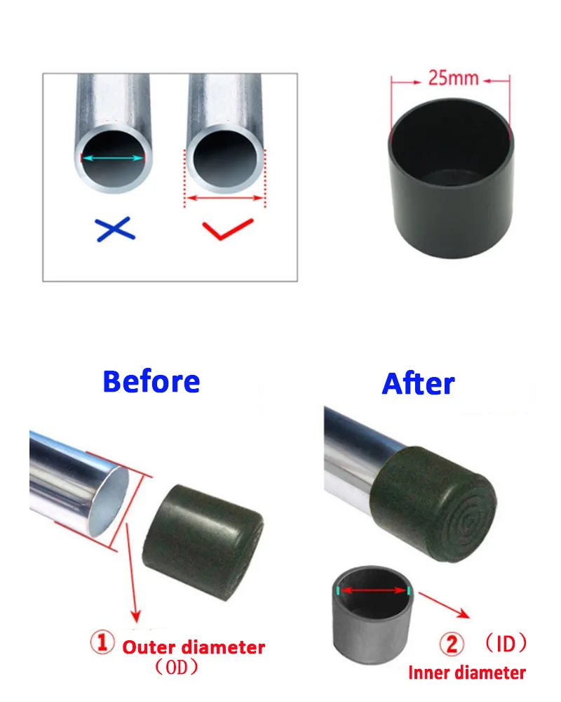 Black Silicone Non-Slip Floor Protector Chair Leg Caps