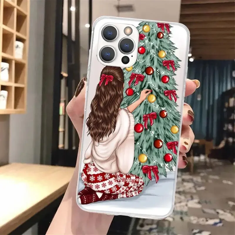 Holiday Edition Transparent Soft Phone Case with Festive Cute Girl Design
