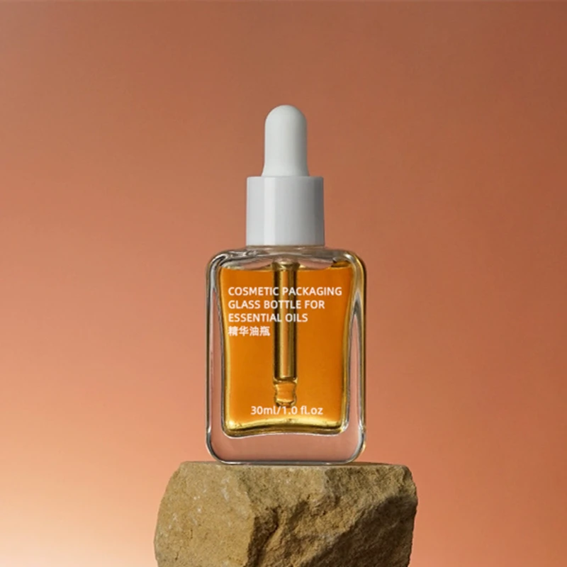 독특한 디자인 플라스틱 에센셜 오일 사각 유리 드로퍼 병, 화장품 피펫 포함, 30ml, 12PCs/로트, 1oz