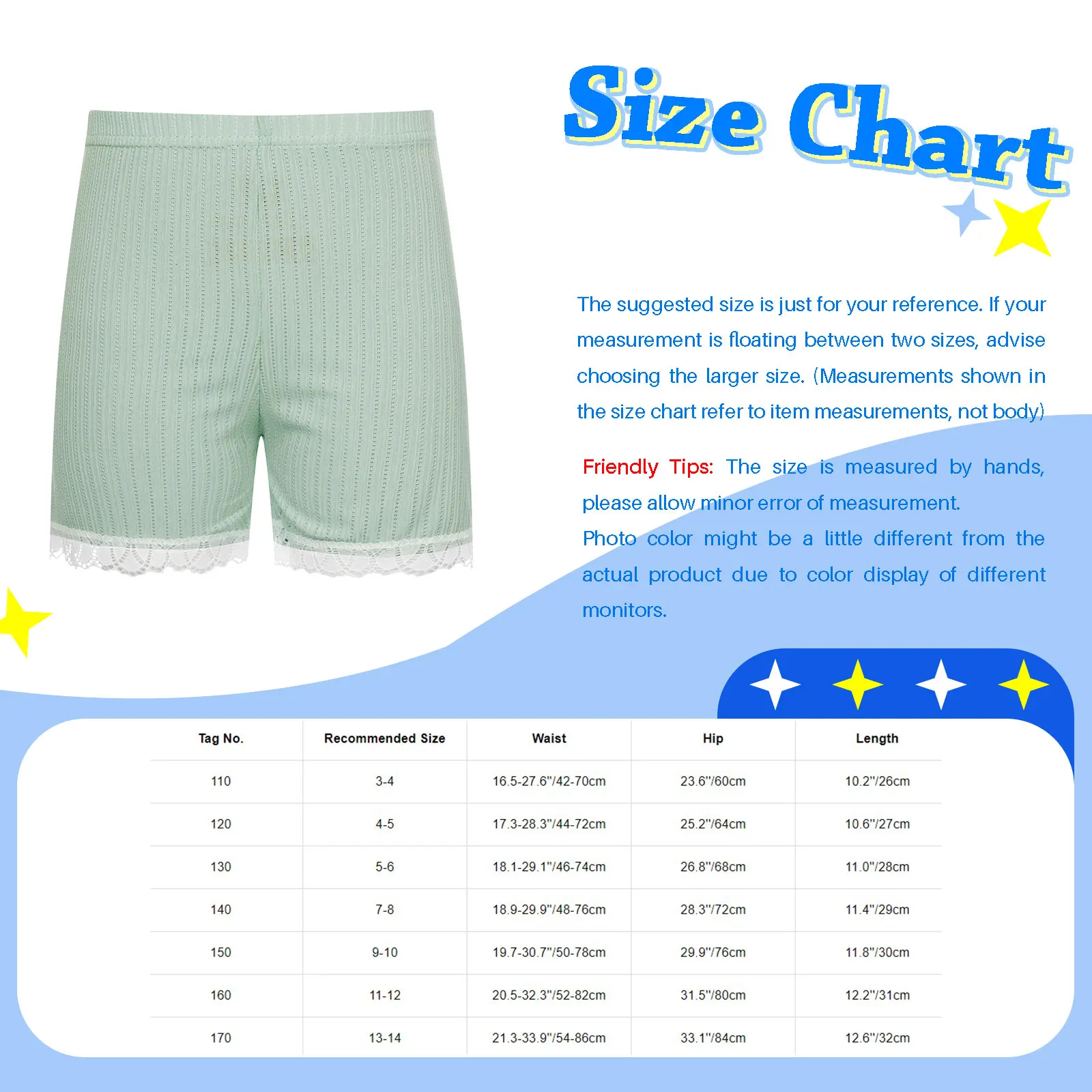 Kids Girls Lace Trim Shorts Elastic Waistband Safety Shorts Cute Panties Underwear Pajama Bottoms Nightwear Homewear Loungewear
