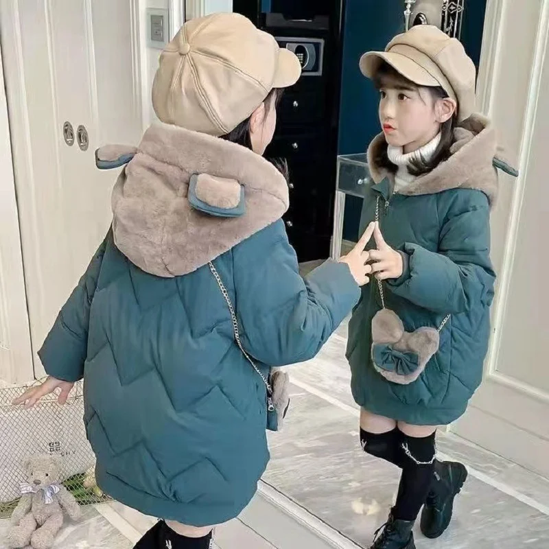 

Winter Warm Jackets Girls Fleece Hooded Coats Casual Solid Colour Parkas Teens Zipper Outerwear 2023 New Teenager Clothing