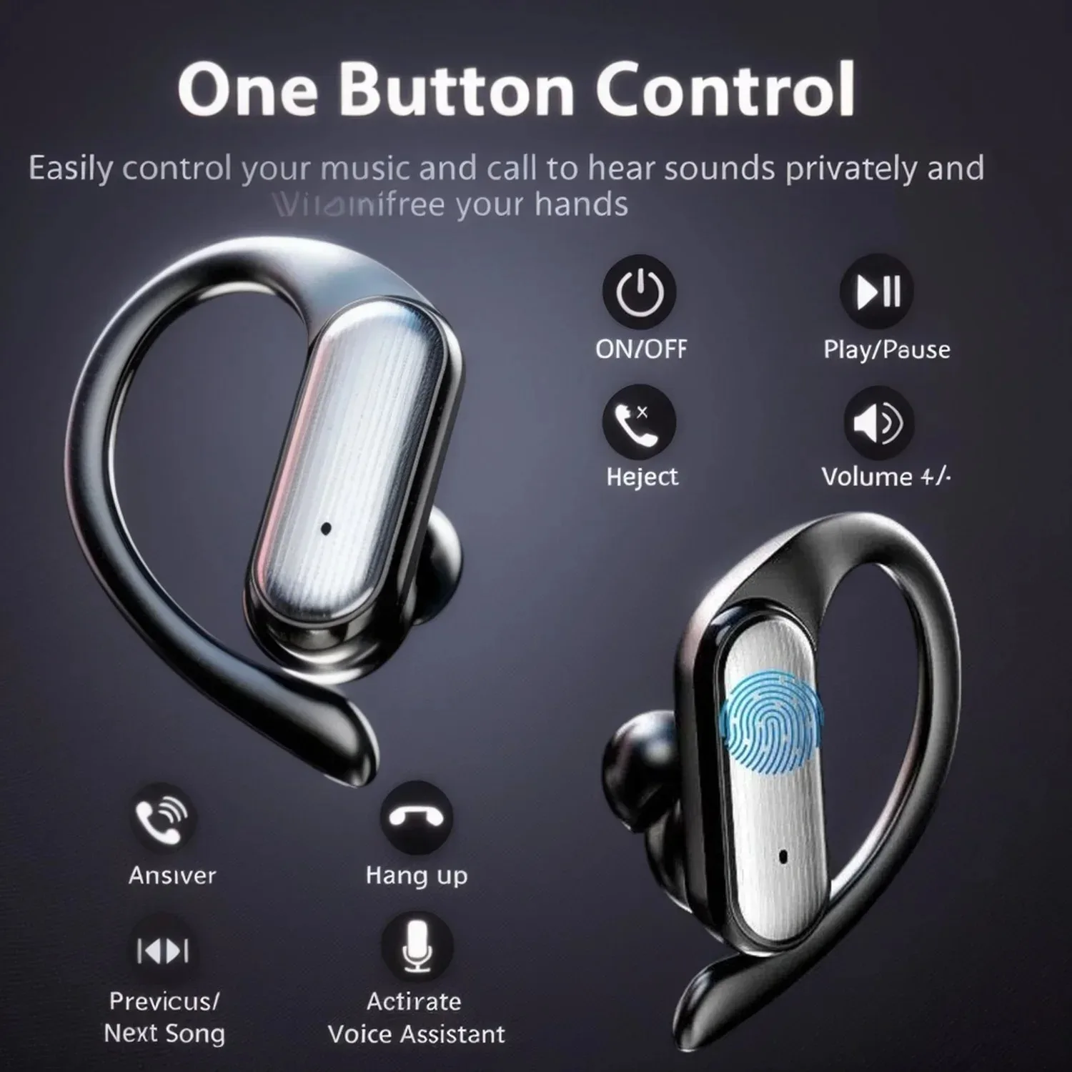 Wireless Bluetooth A520 Ear Hanging Earphones with High Definition Stereo Touch High Quality Sweatproof Gaming Music Low Latency 5