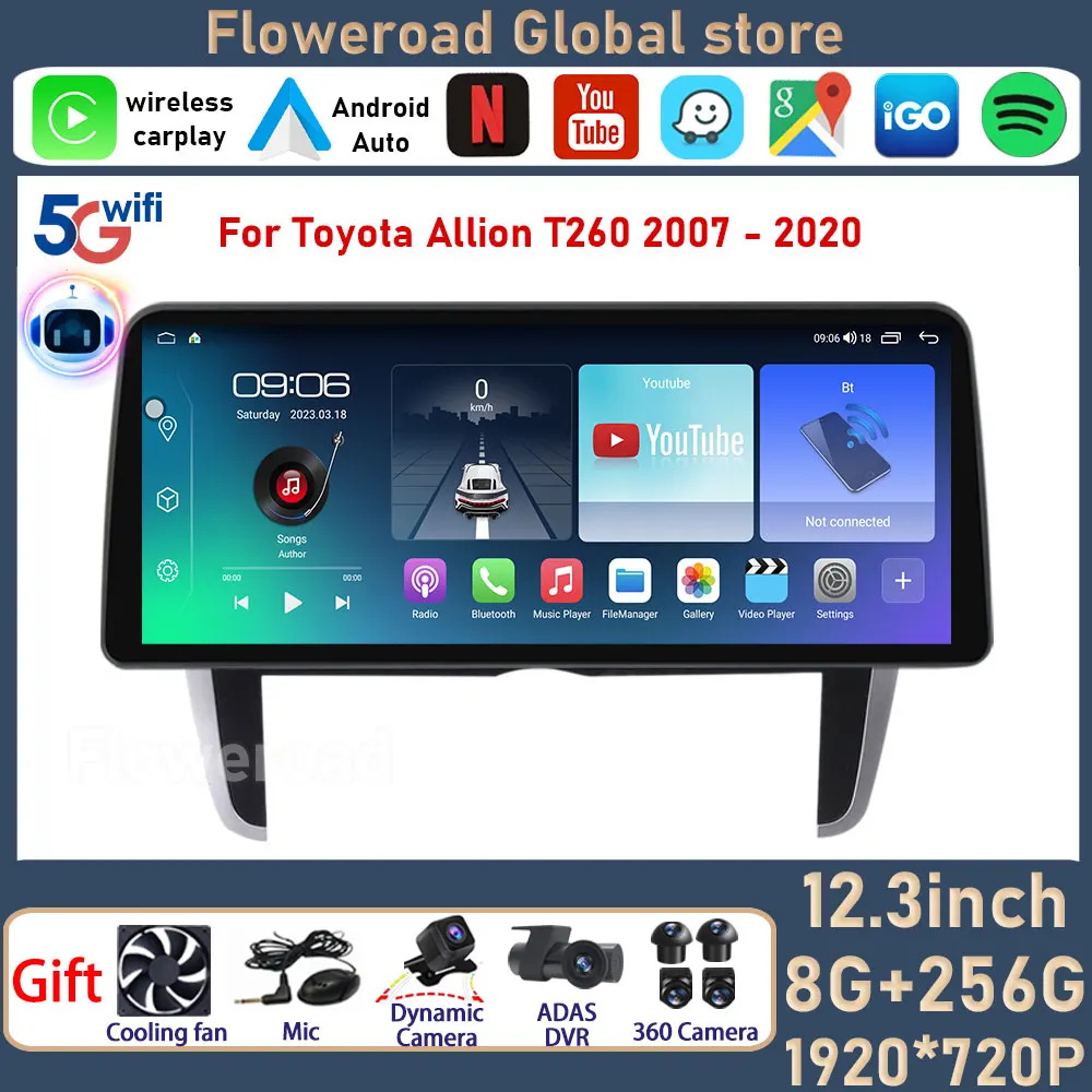

1920*720 12.3 Inch For Toyota Allion T260 2007 - 2020 Android Car Radio GPS Navigation Car Multimedia Player Audio Touchscreen