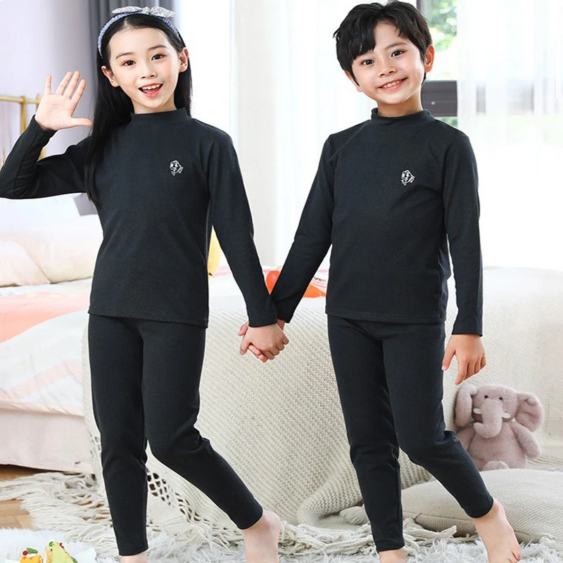 Kids Pajama Suit Autumn Cotton Thermal Underwear Tops + Pants 2-Piece Set Boys Sleepwear Cartoon Girls Winter Home Clothing 3-14 Y children clothes children underwear suits