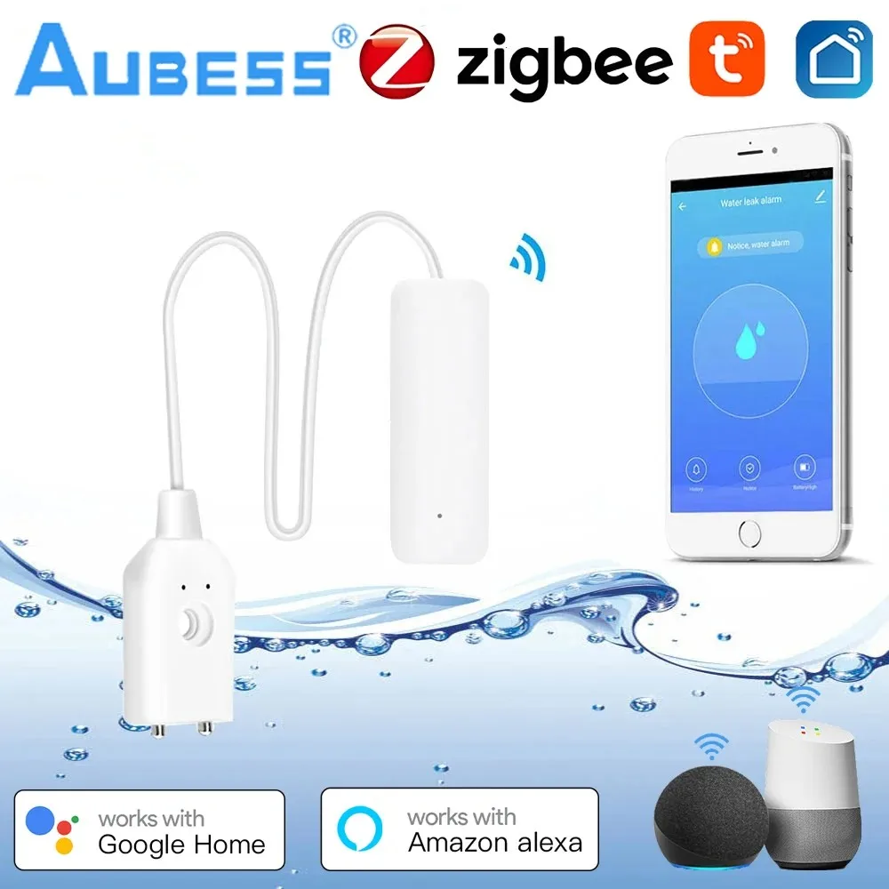 

Датчик утечки воды Tuya Smart Zigbee, детектор утечки воды с сигнализацией, работает с Zigbee Hub Smart Life, датчик утечки воды