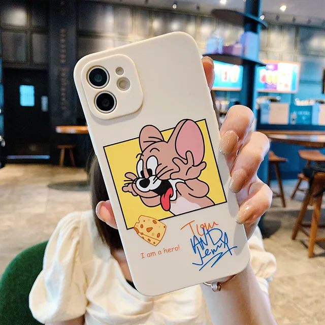 Cartoon Cute Cat Mouse Cases For iPhone 13 12 Pro Max Mini 11 Pro Max X XR XS MAX SE 2020 8 7 6 6S Plus 5 Silicone Phone Cover Whtie SK-47