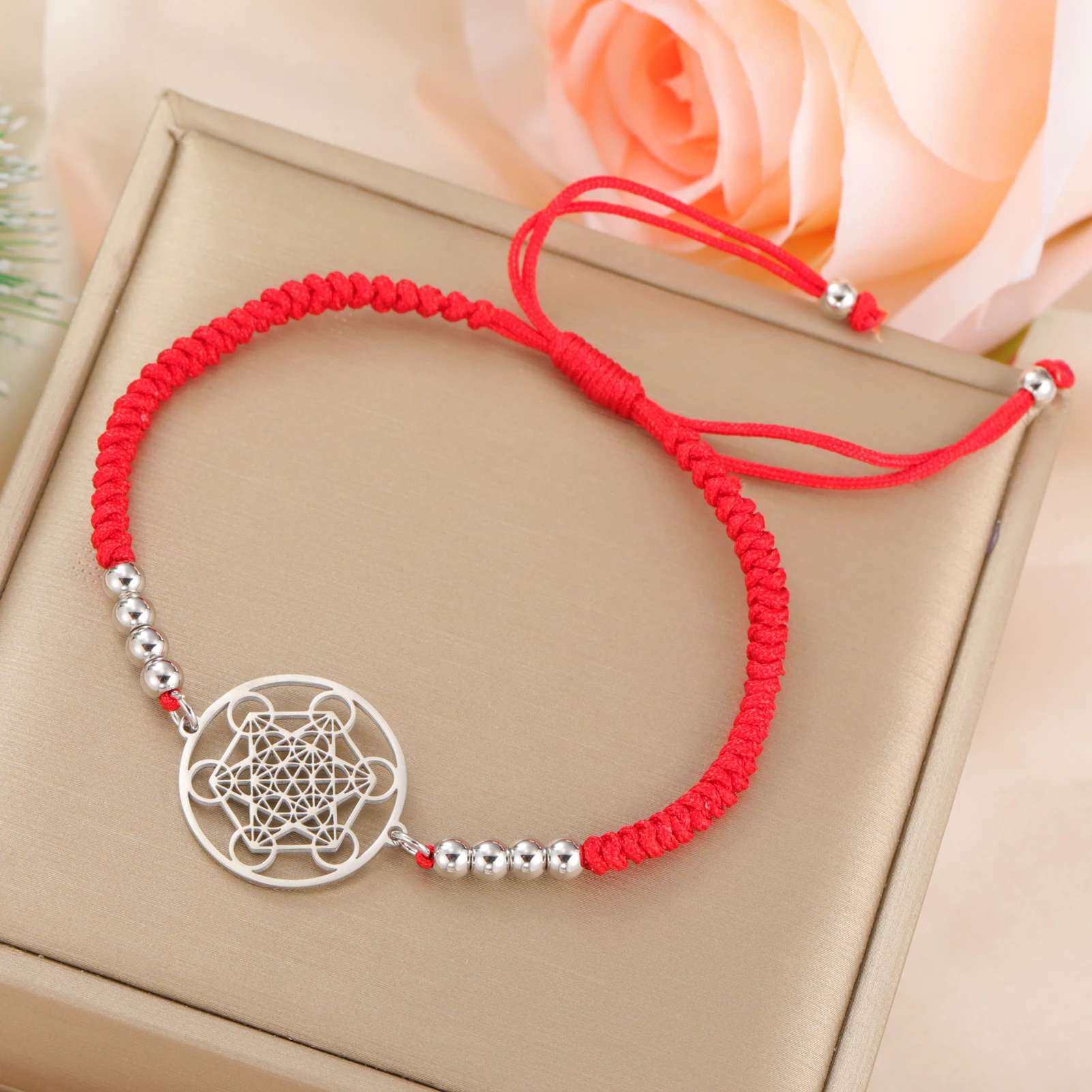 Stainless Steel Bracelet Charm Bracelet Rope Bracelet Stainless Steel Archangel Metatron Cube Charm Bracelets Men Women Blue Red Black Rope Bracelet Amulet Sacred Geometry Jewelry