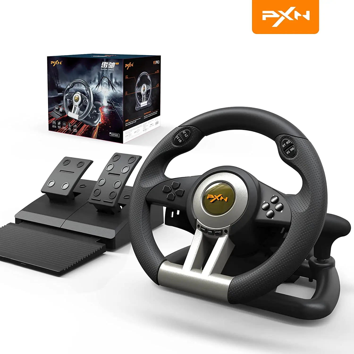 PXN - V3 Pro - Volant de course avec Pédales - Volant de jeu pour PS4 -  Xbox One - PC