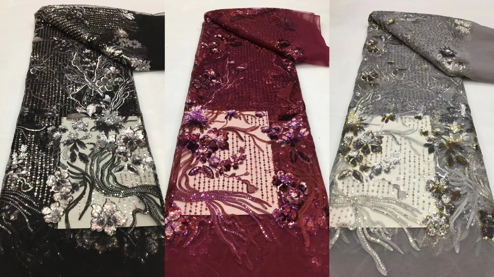 

Luxury African Lace Fabric 2024 High Quality 5 Yards Nigerian Sequins Net Lace Fabric Material for Sewing Wedding DressXX5812