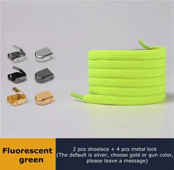 Elastic No - Tie Flat Shoelaces with Metal Lock - 24 Vibrant Colors - 100cm (Fluorescent green)